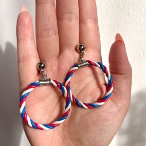 Vintage 60s/70s Red White Blue Hoop Earrings